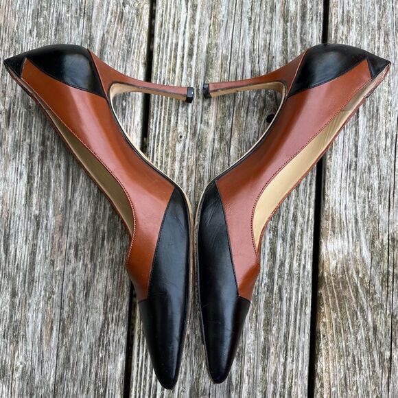 Manolo Blahnik Colorblock Leather Pumps in Black and Cognac Brown 37.5 - Picture 13 of 15